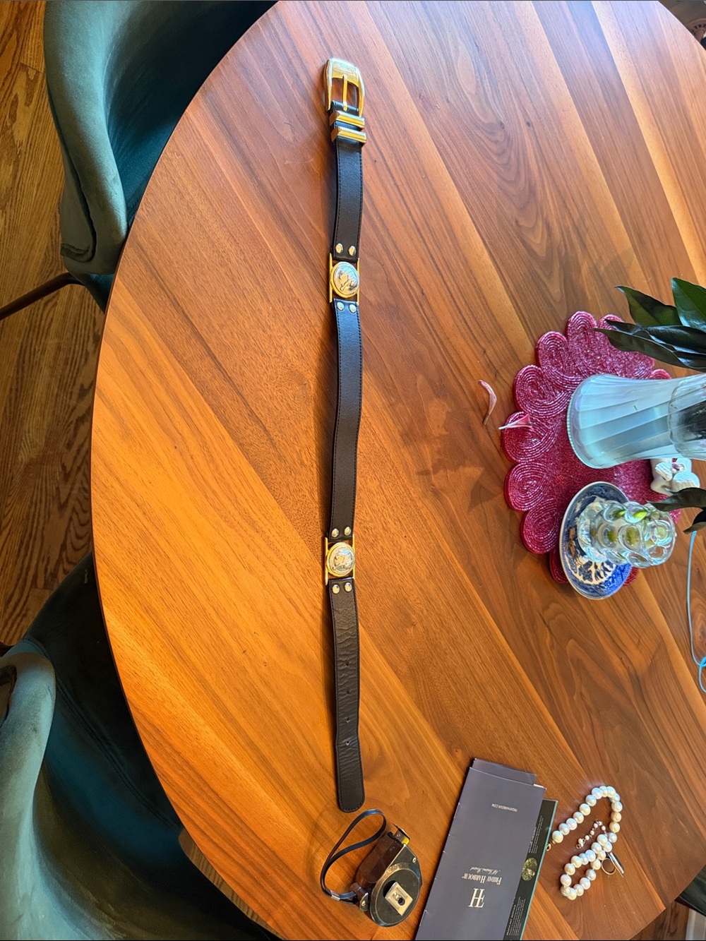 Versus Versace vintage Black Leather Belt with Gold Medallions